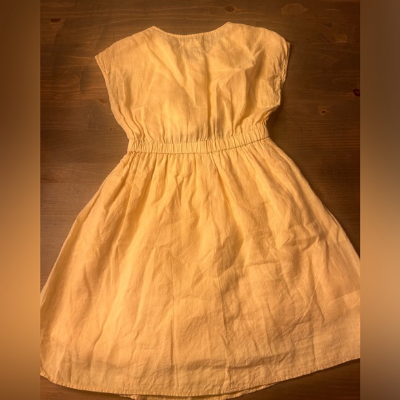 ZARA sz 11-12 years light yellow linen dress with front wait tie, button up - Picture 5 of 11